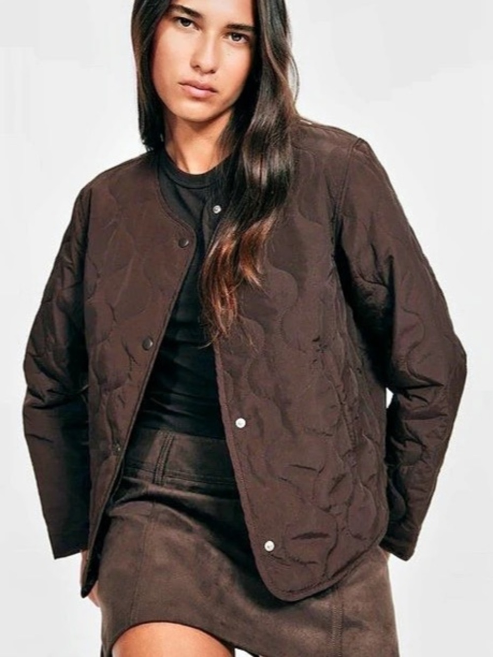 H&M Quilted Brown Nylon Jacket Size Medium